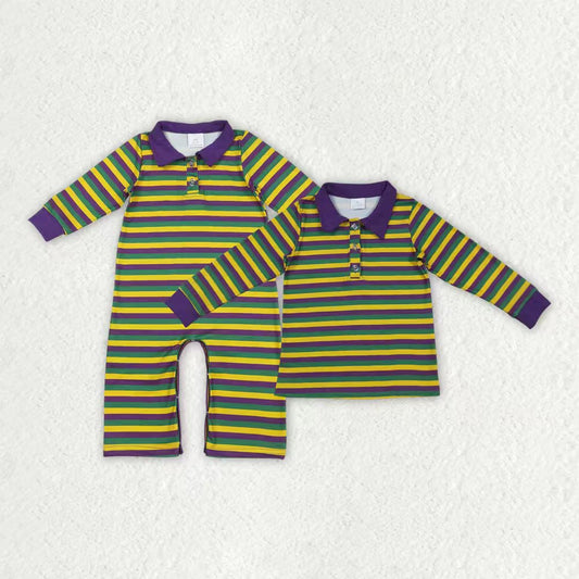 Mardi Gras design boy long sleeve polo shirt