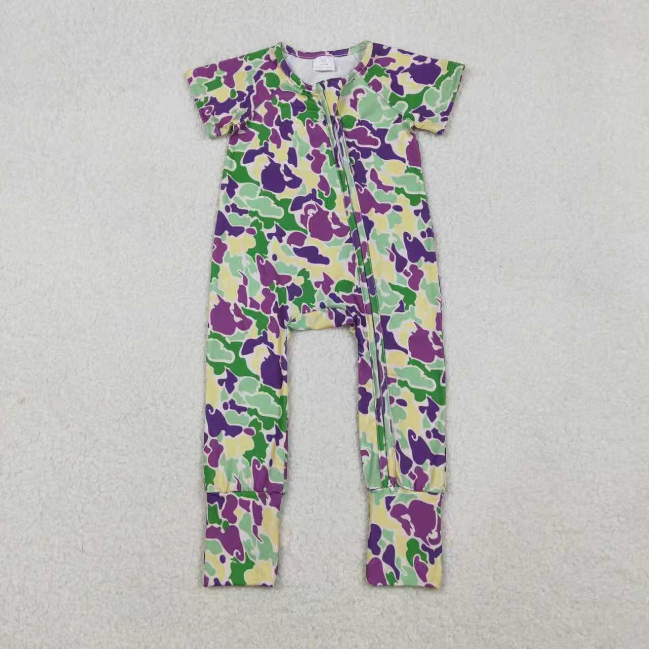 baby boy short sleeve Mardi Gras camo pajama set