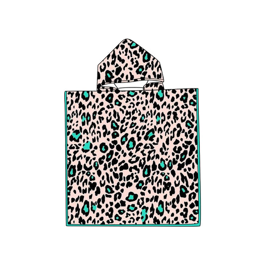 infant baby girls blue cheetah hooded towel