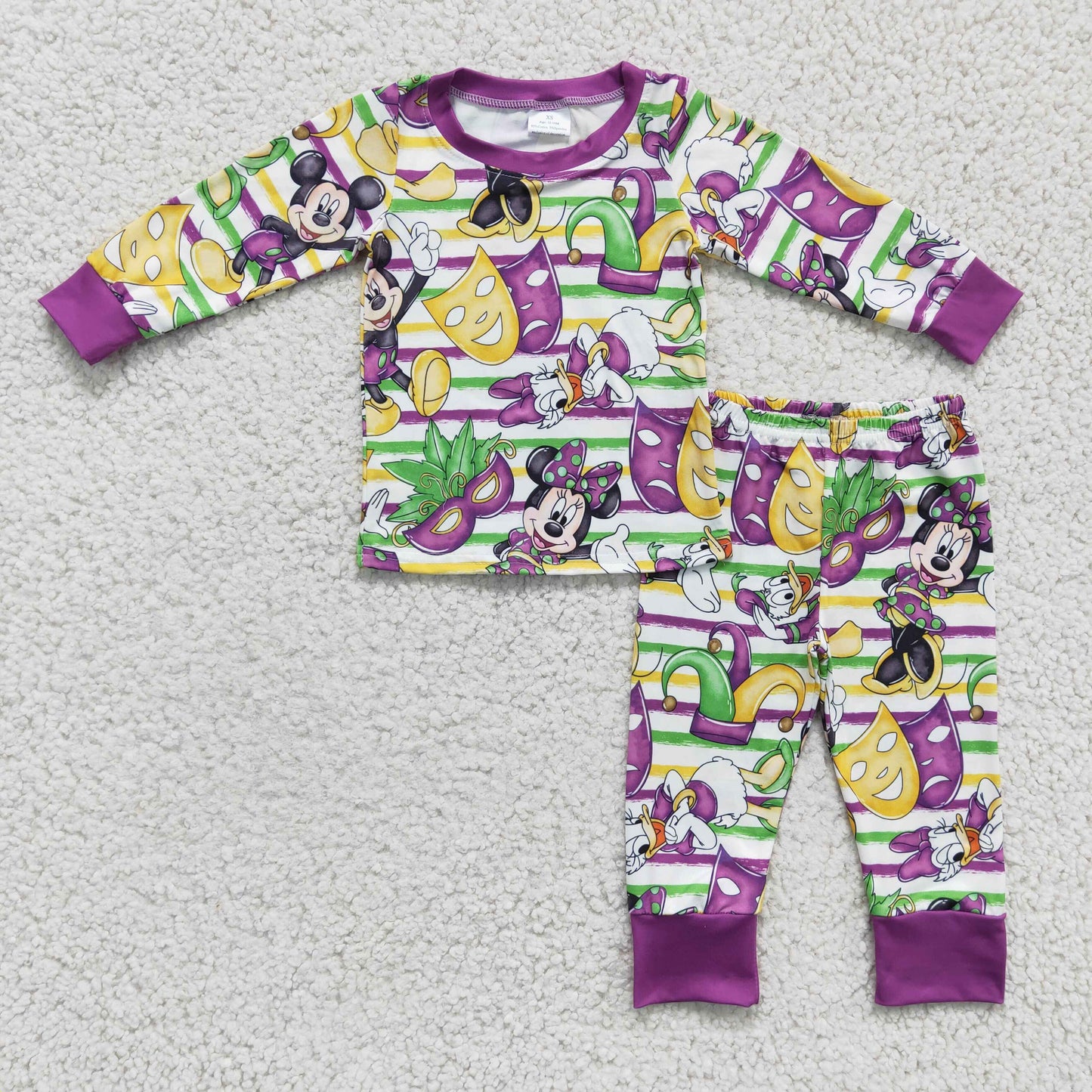 Sister brother Mardi Gras long sleeve matching pajama set