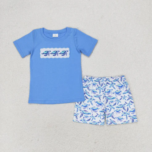 sister brother embroidery sea turtle baby girls summer beach clothes