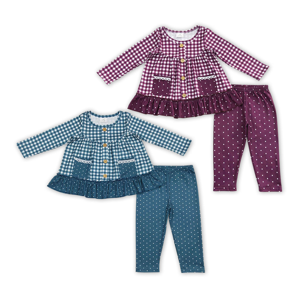 best sister purple gingham tunic top matching dots leggings outfit