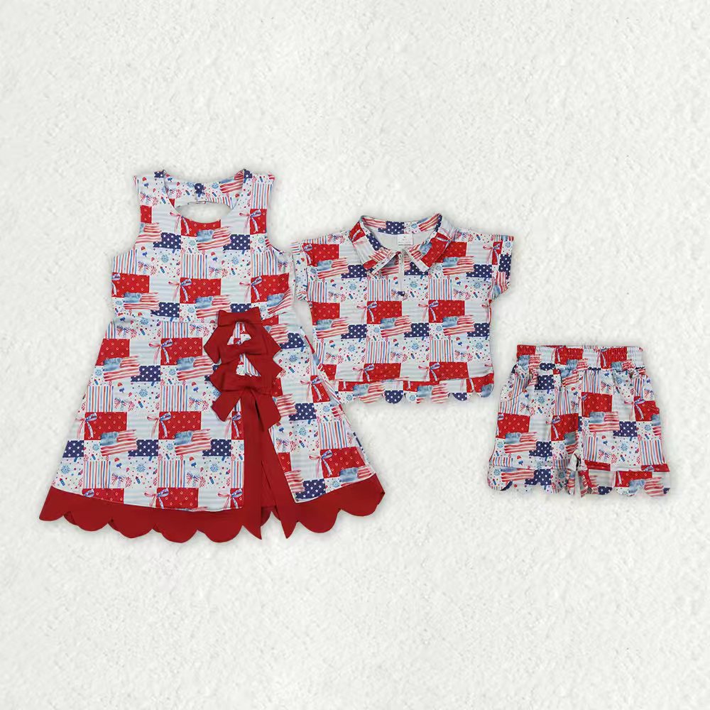 July 4th bow design girls summer yoga dress