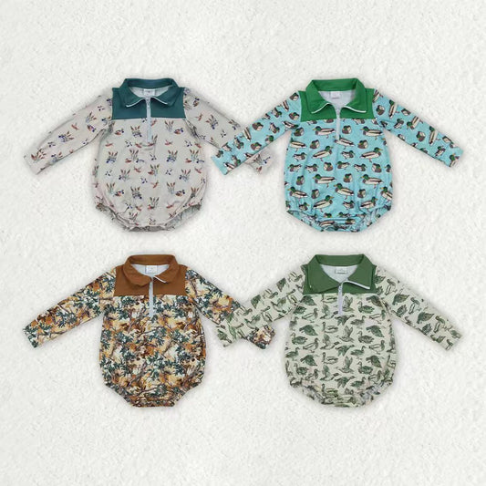 Toddle baby boy leaves print long sleeve romper