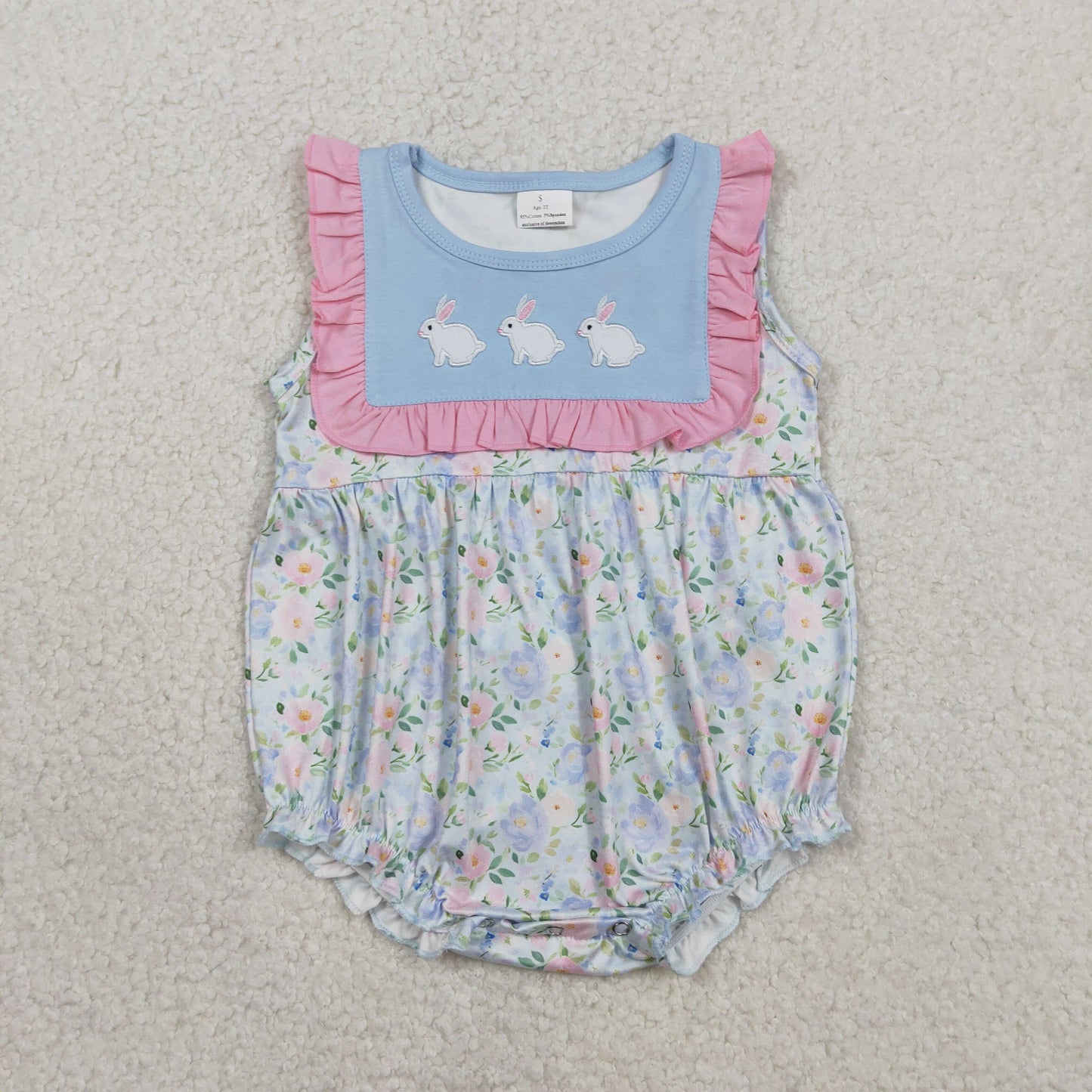 Embroidery Easter bunny kids short sleeve outfit