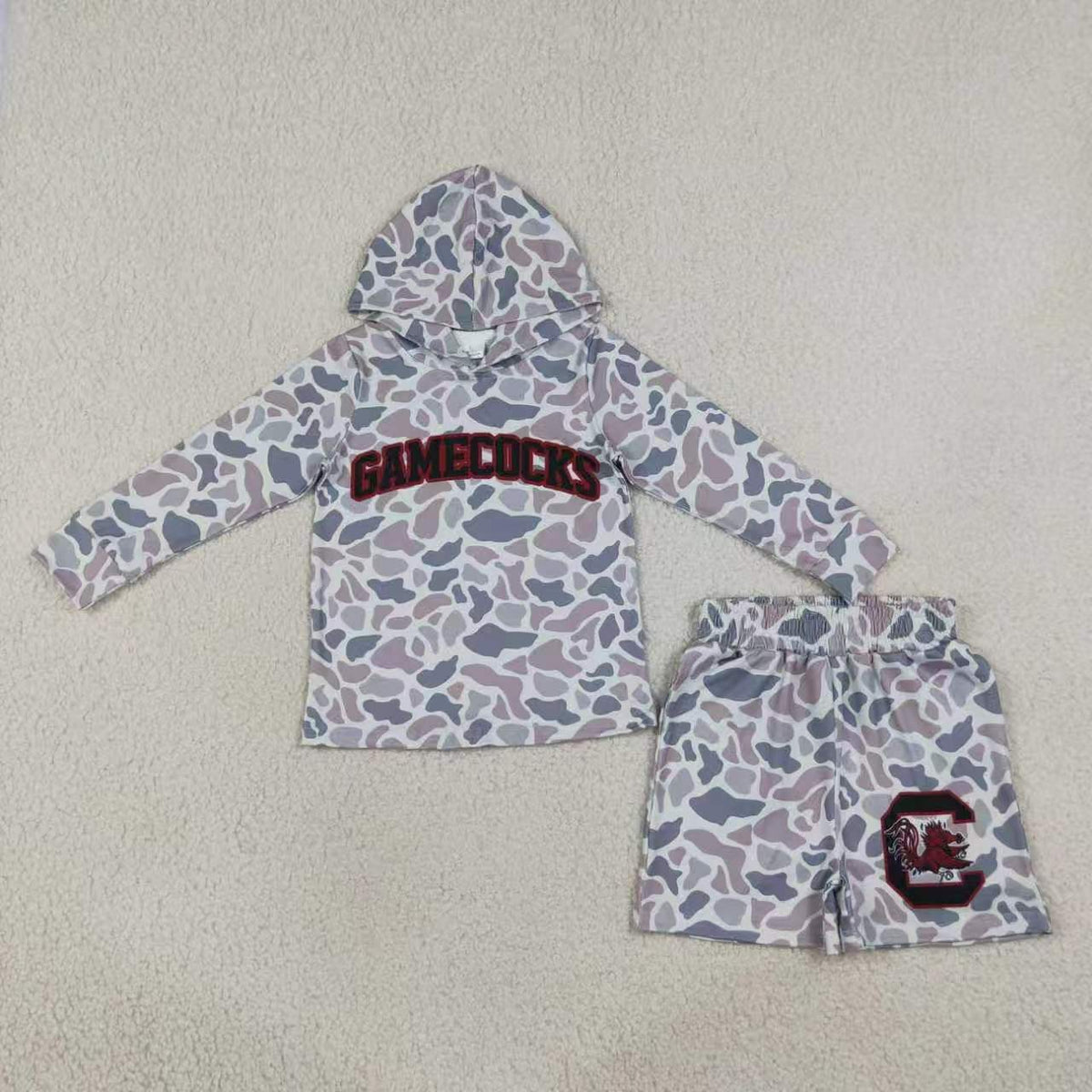Boys long sleeve tenne camo hoodie top matching shorts outfit