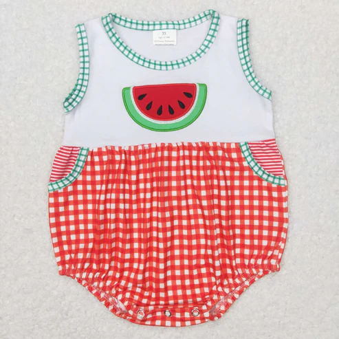 sister brother embroidery watermelon fruit outfit