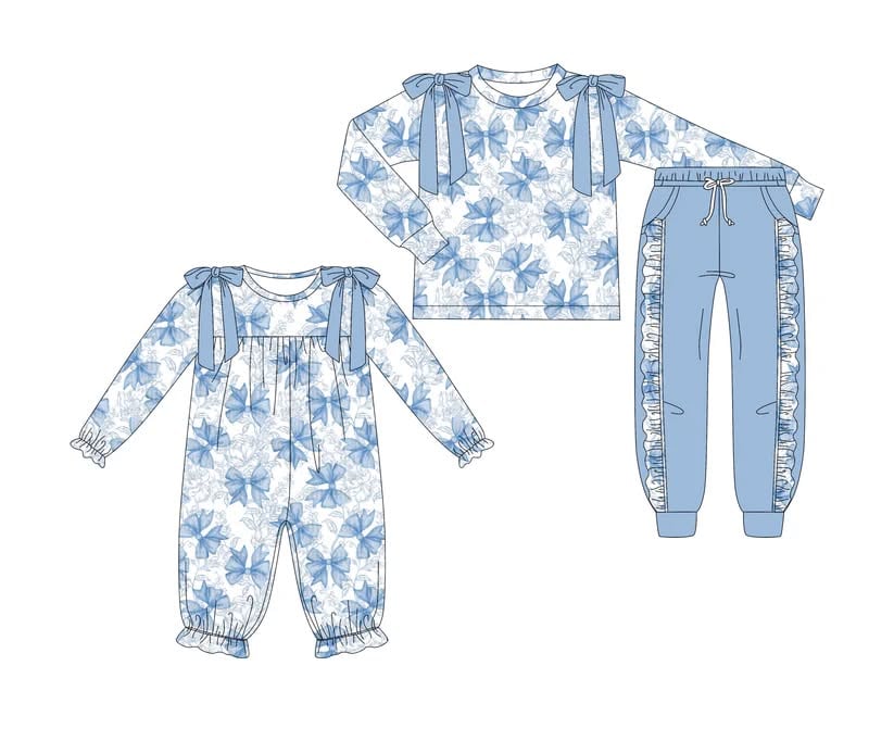 Toddle kids blue bow design matching outfit