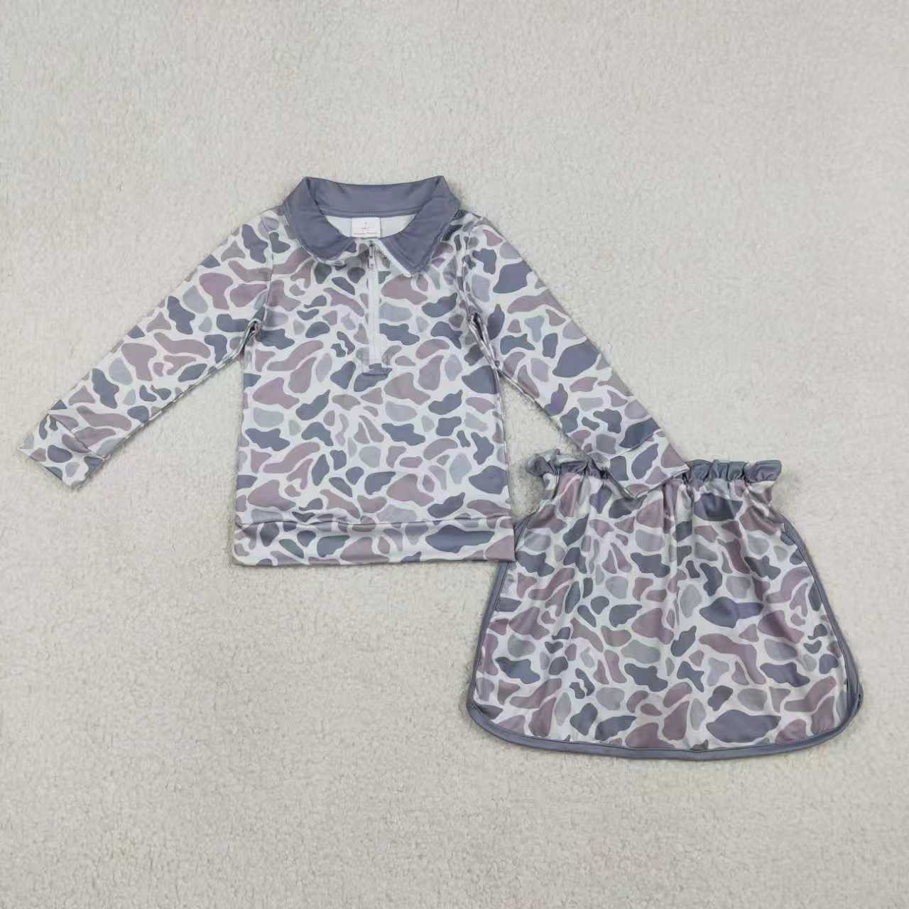 Orange green camo pullover top matching skirts girls yoga outfit