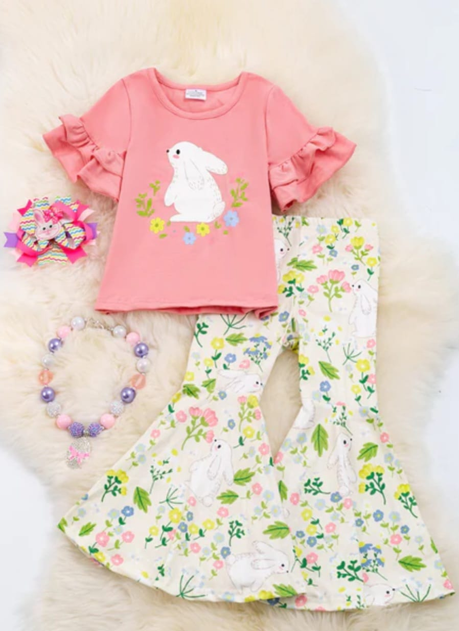 easter cute bunny shirt floral bell bottoms outfit