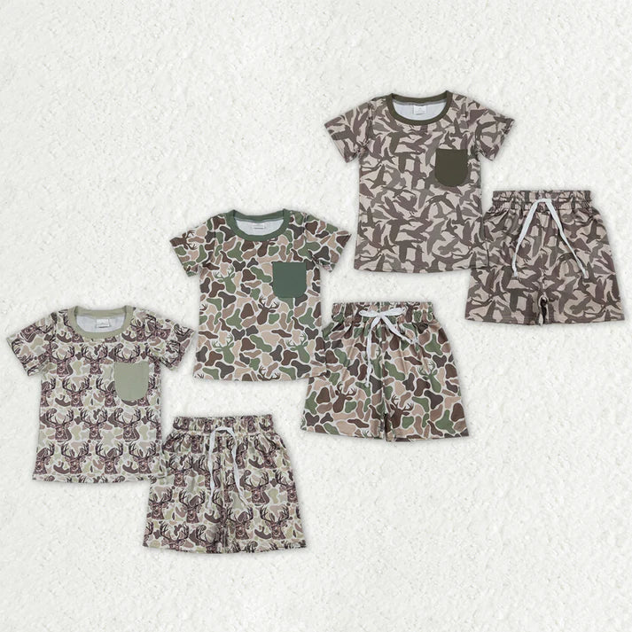 Duck camo top matching shorts boy summer outfit