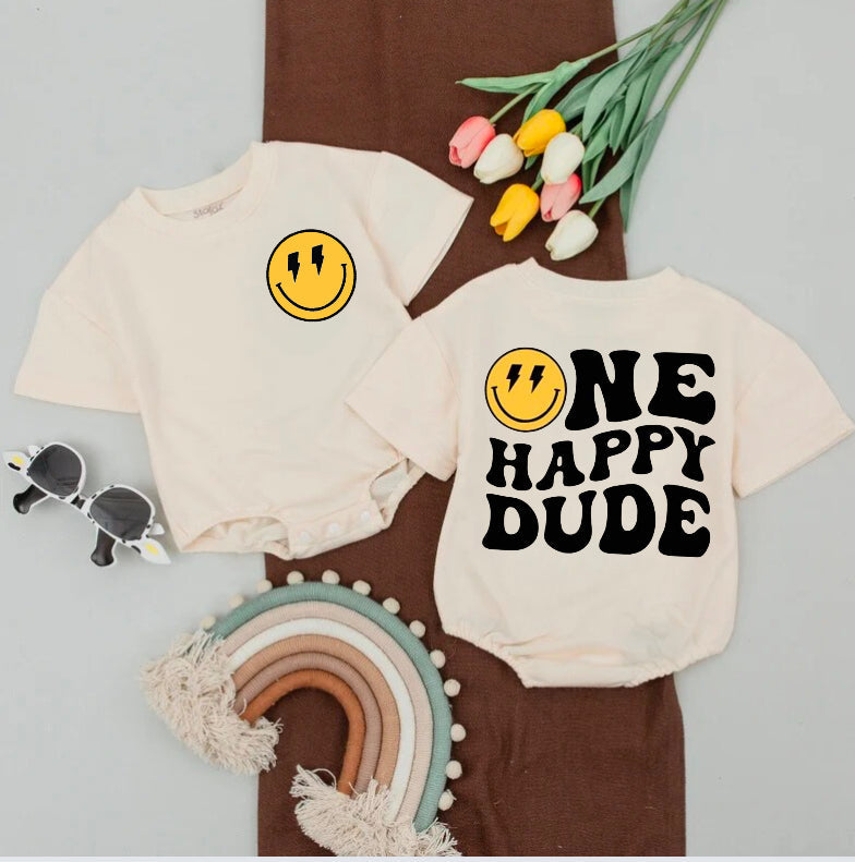 One happy dude kids short sleeve romper
