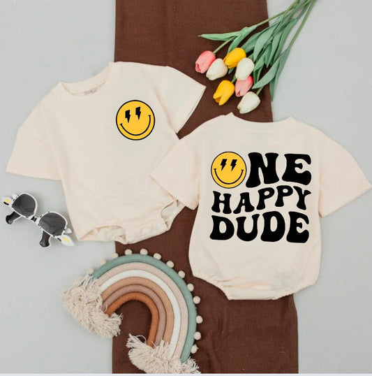 One happy dude kids short sleeve romper