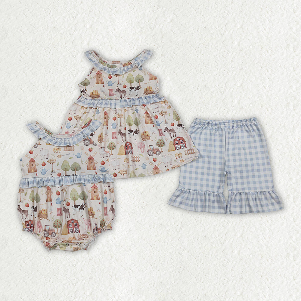 Farm animal top matching short girl summer outfit