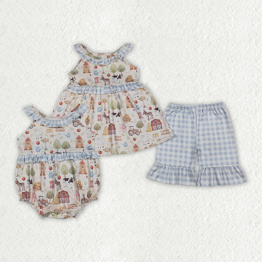 Farm animal top matching short girl summer outfit