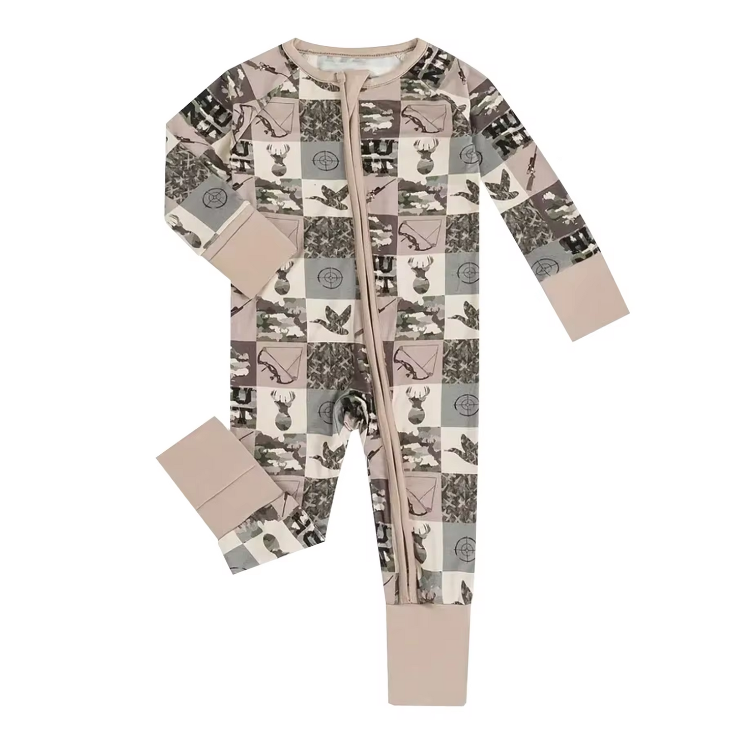 infant baby long sleeve mallard duck reindeer zip romper