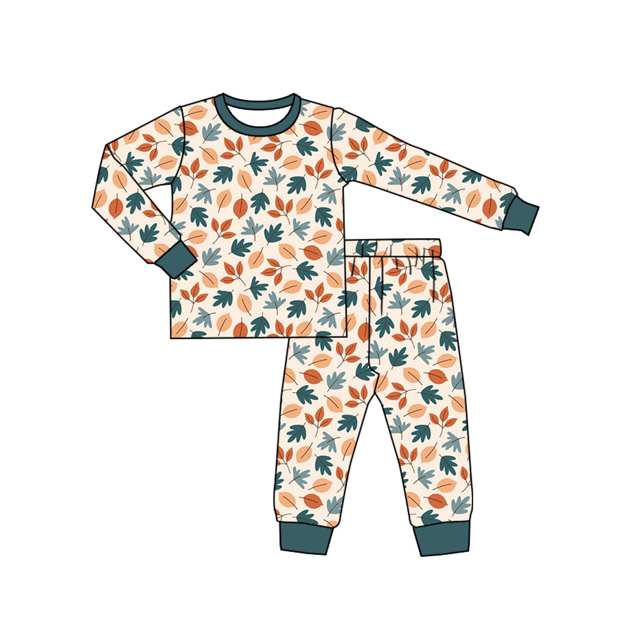 baby boy fall leaves long sleeve pajama set