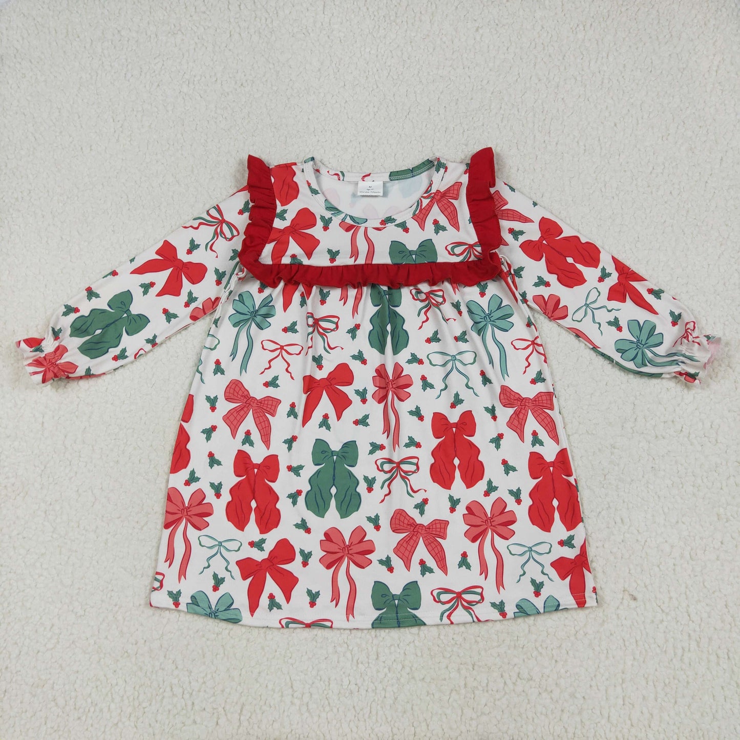 Christmas red green bow long sleeve top matching pants clothes