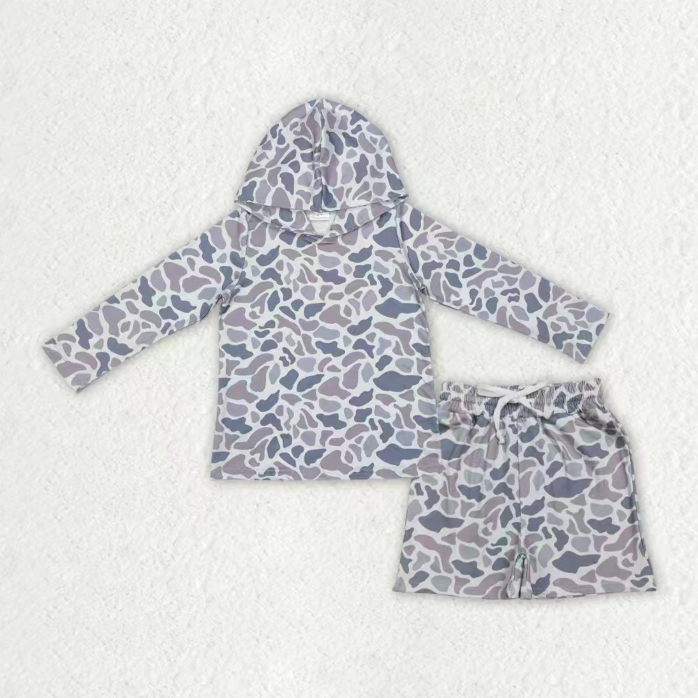 Camo long sleeve hoodie top matching shorts boy summer outfit