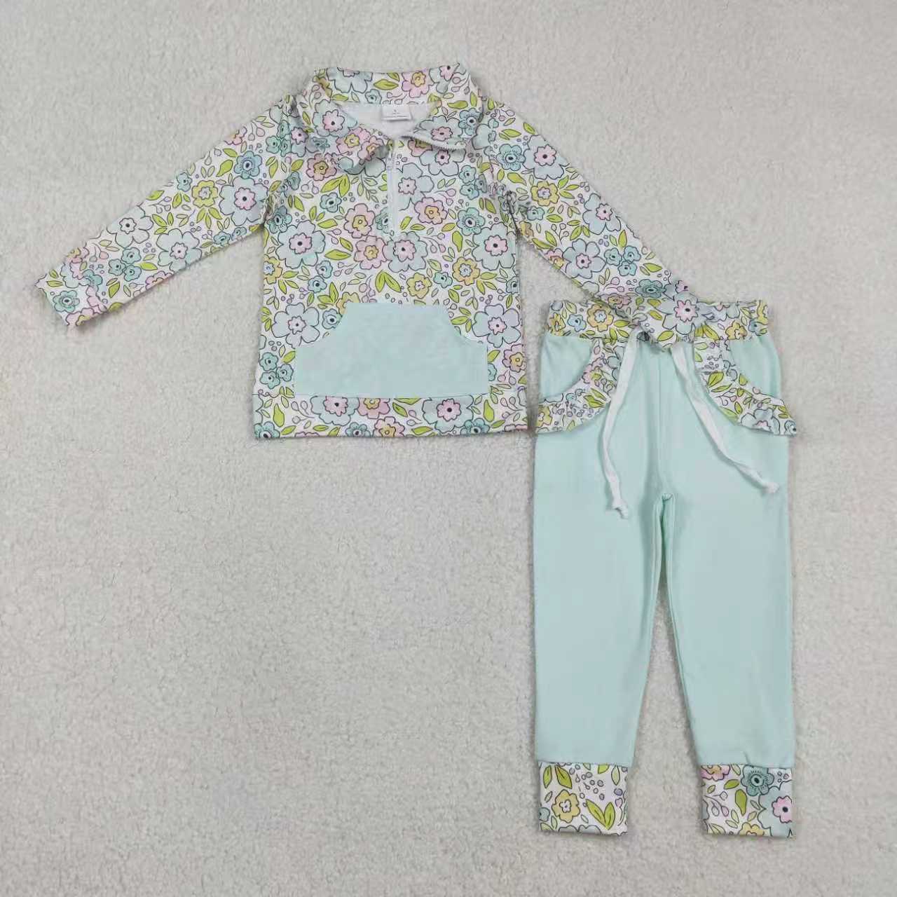 Pink lavender floral design kids girls long sleeve outfit