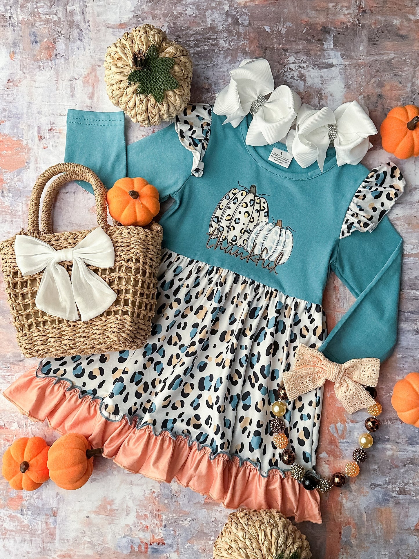 Thankful pumpkin fall season long sleeve tulle dress