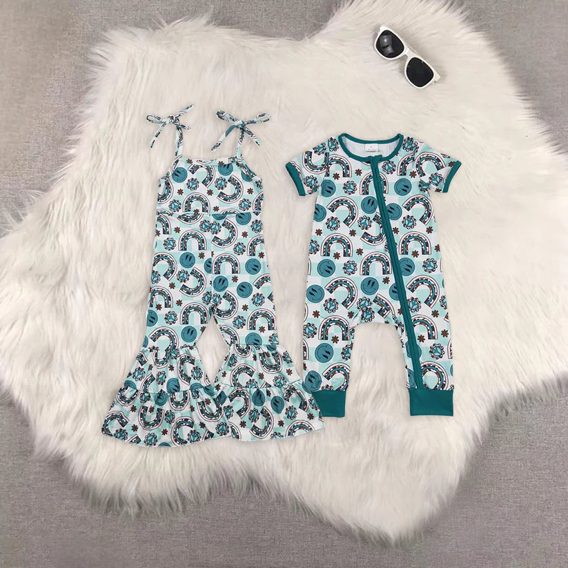baby girls smile face one piece wide leg jumpsuit