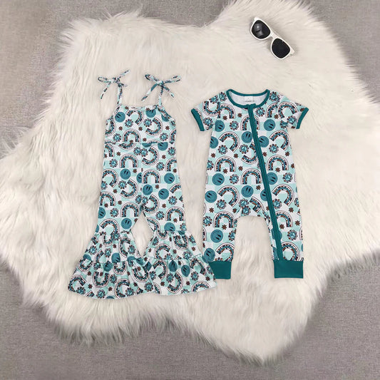 baby girls smile face one piece wide leg jumpsuit