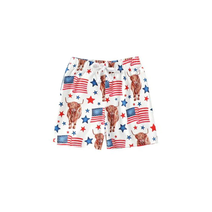 highland cow Americal flag july 4th shorts