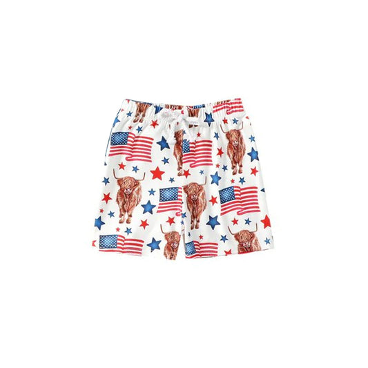highland cow Americal flag july 4th shorts