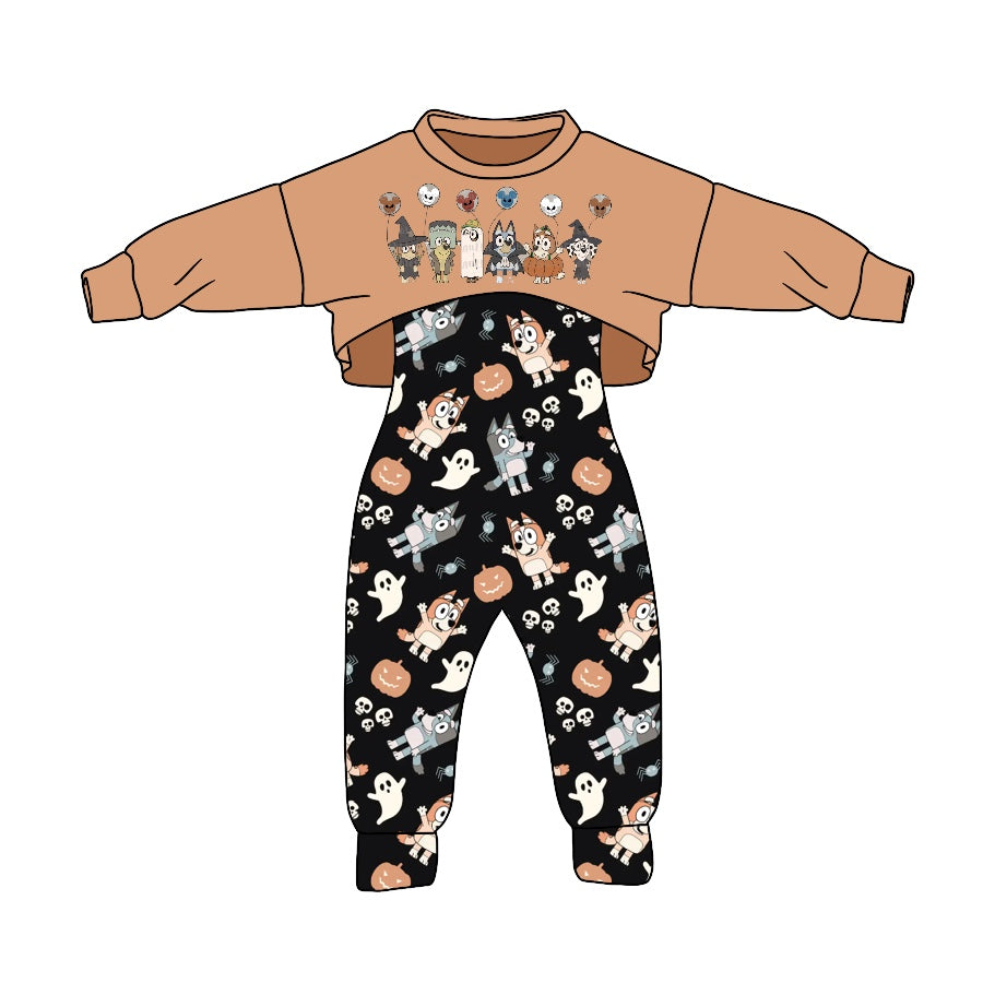 Halloween cartoon dog jumpsuit 2pcs clothes set,moq 5