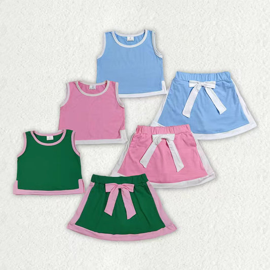 Blue tank top matching shorts girl summer outfit