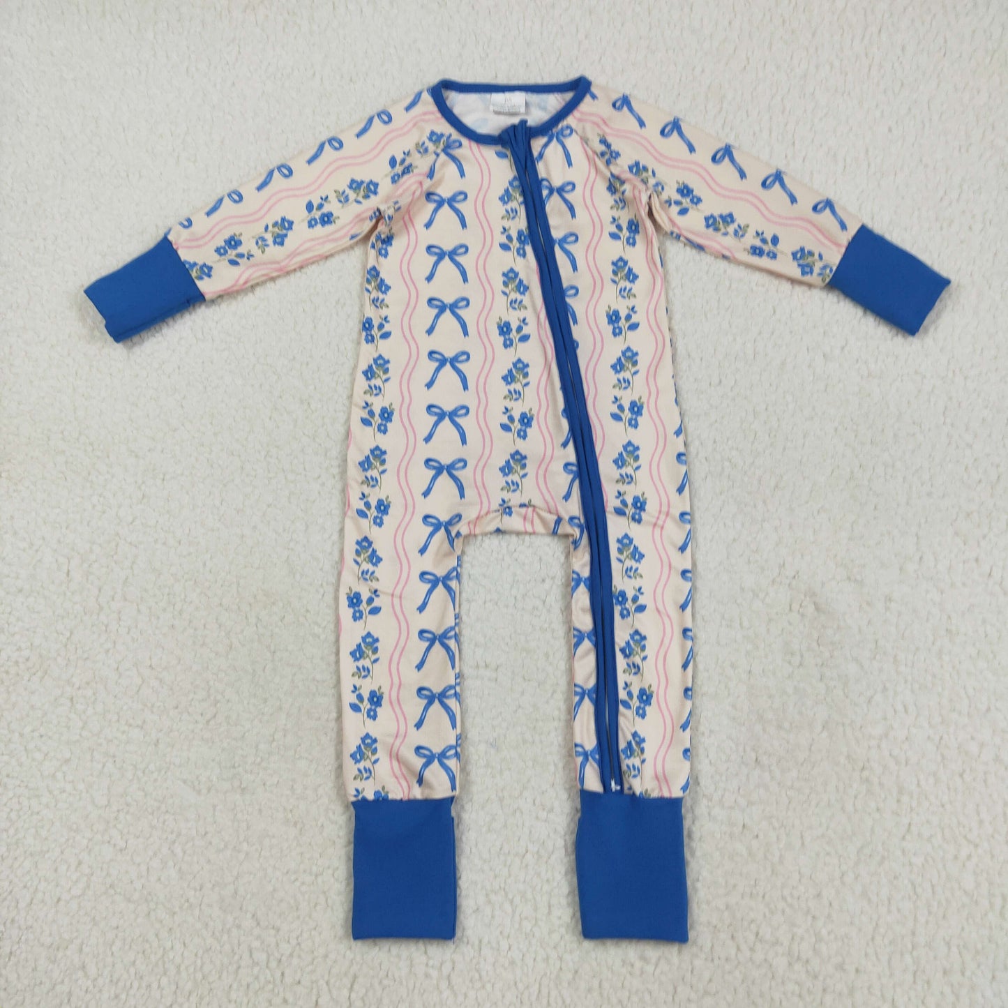 Baby girl blue bow floral long sleeve pajama set clothes
