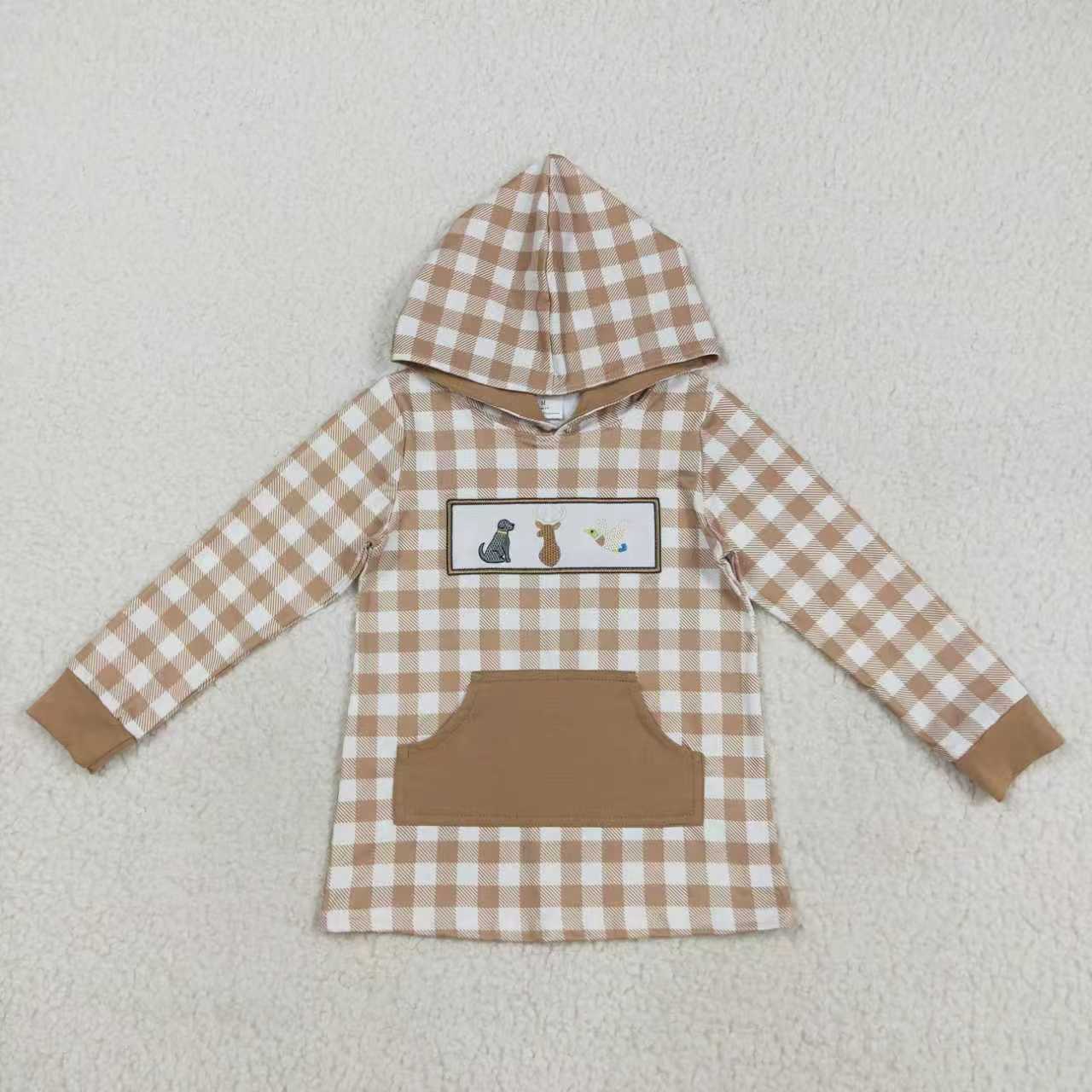 Baby girl long sleeve embroidery dog deer fishing hoodie top