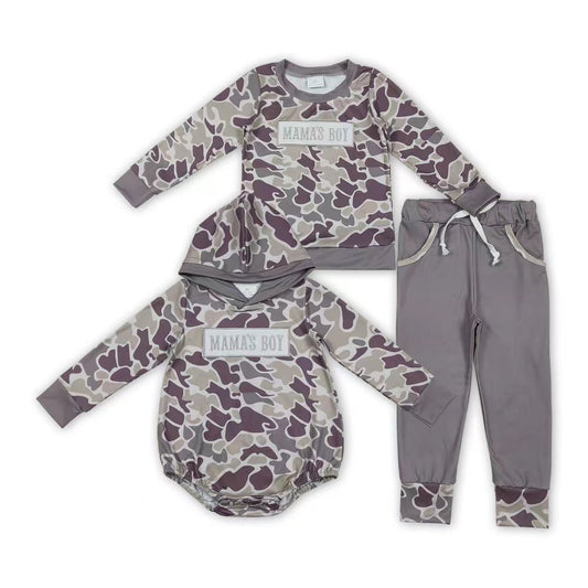 Embroidery mamas boy dark grey camo top matching pants outfit