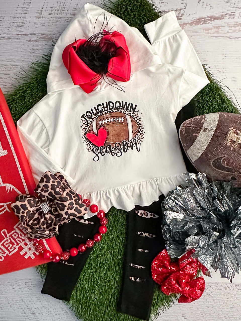 toddle baby girls football season long sleeve hoodie set