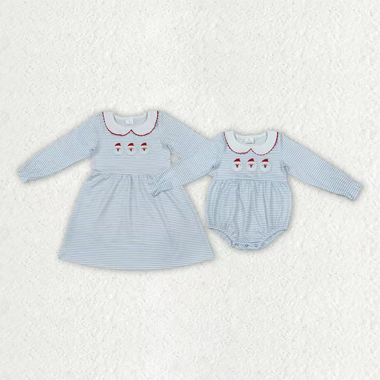 Christmas santa claus print girls long sleeve embroidery dress