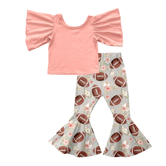 baby girls short sleeve football floral bell bottoms outfit