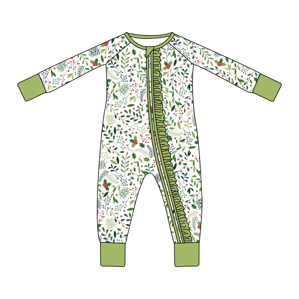 infant baby long sleeve floral zip romper