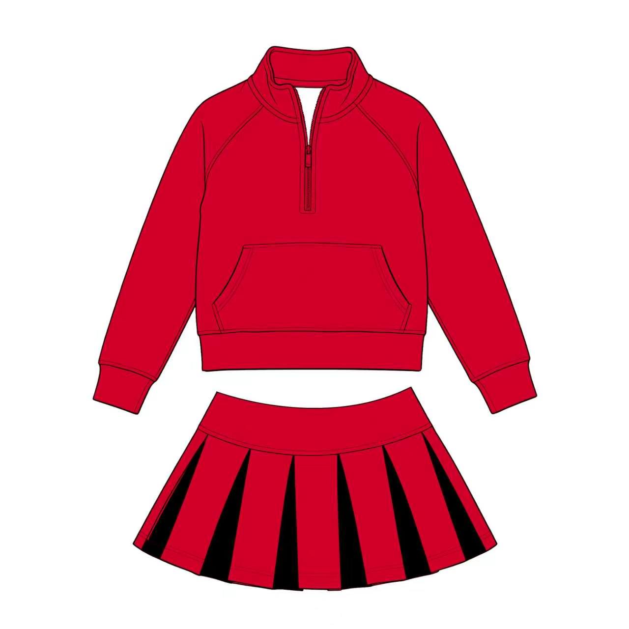 Kids red long sleeve team pullover top matching skorts outfit wholesal factory price