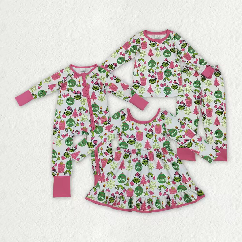 Christmas green face kids matching pajama set
