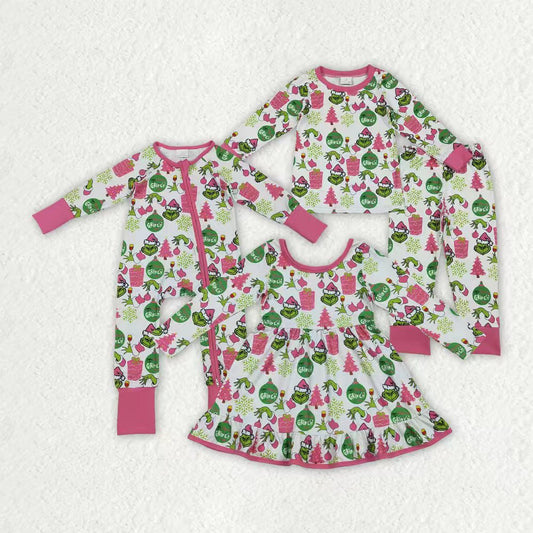 Christmas green face kids matching pajama set