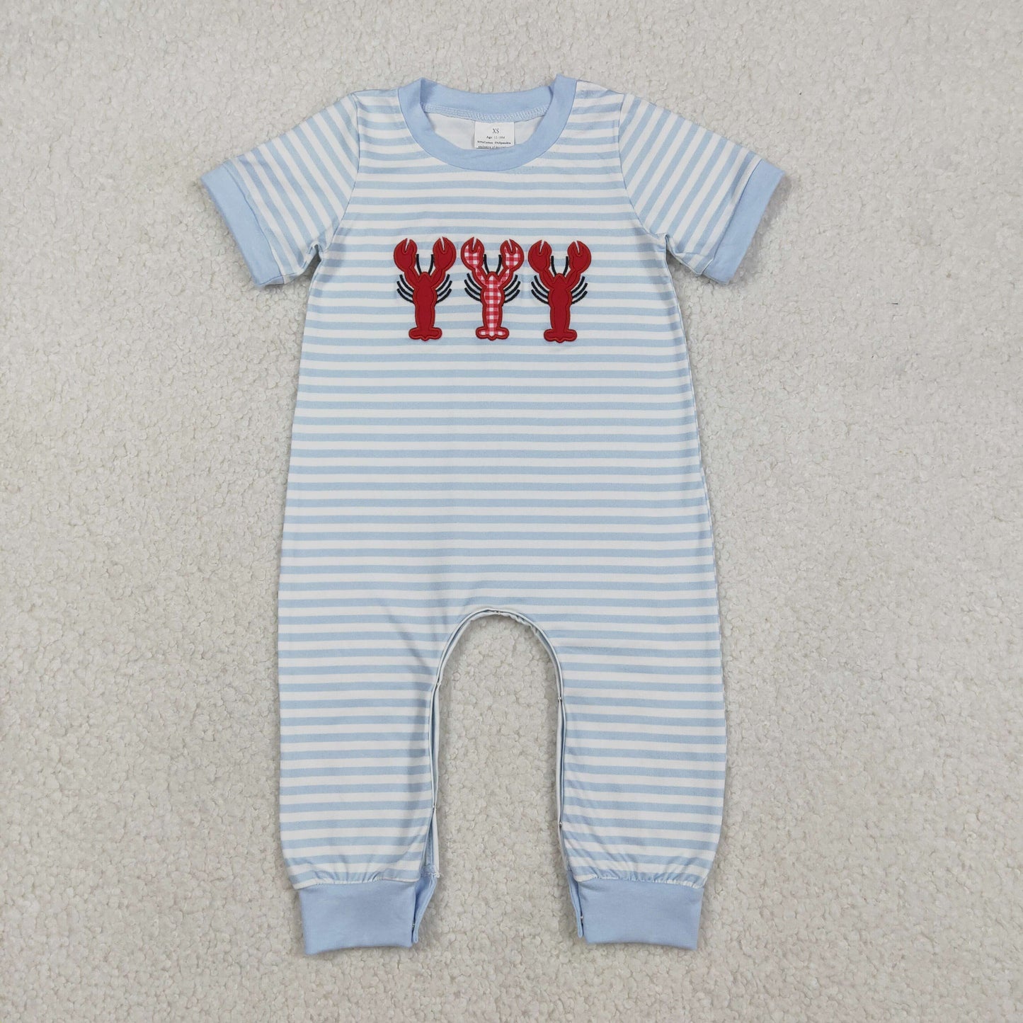 Embroidery crawfish print boys short sleeve outfit