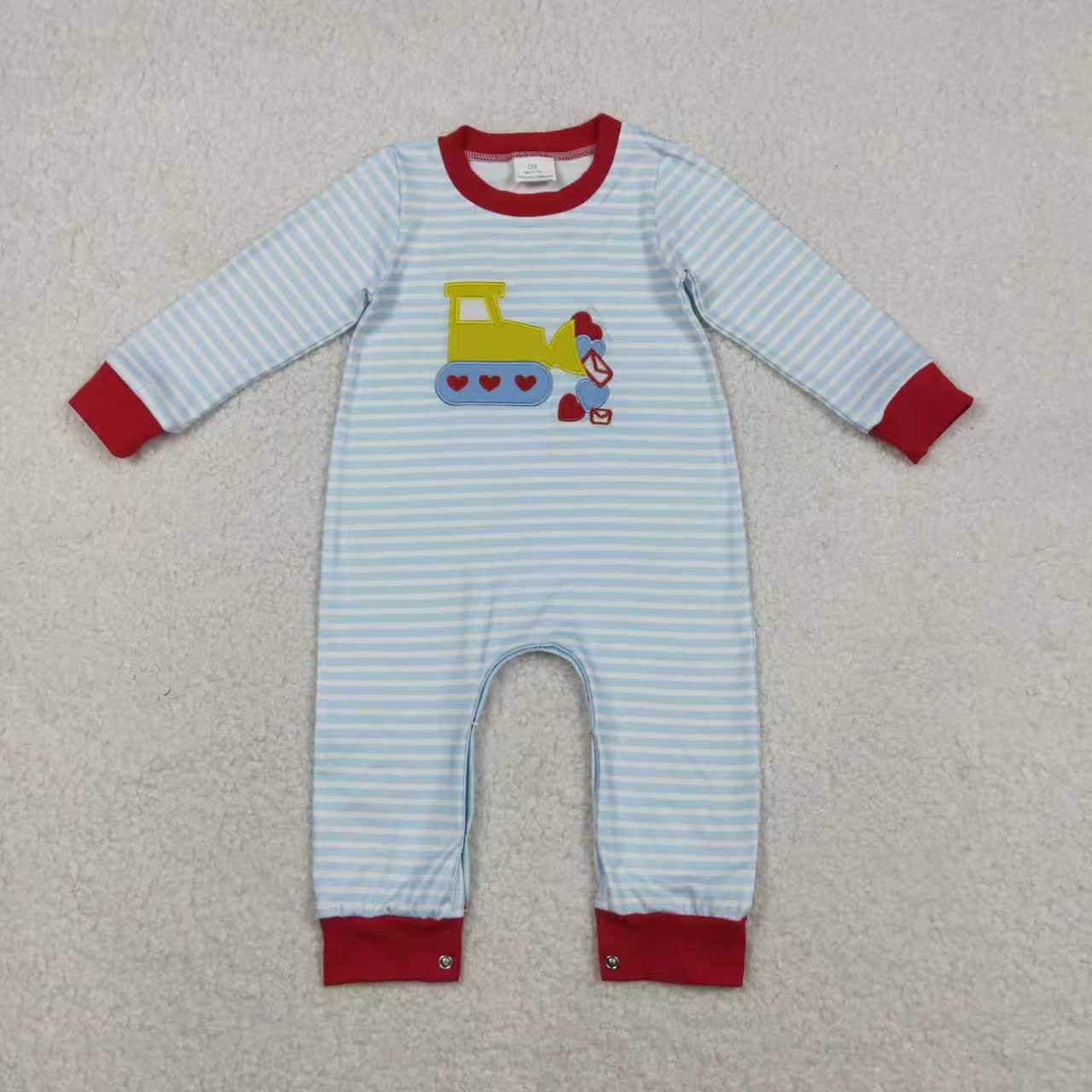 Baby boy embroidery Valentines heart long sleeve outfit