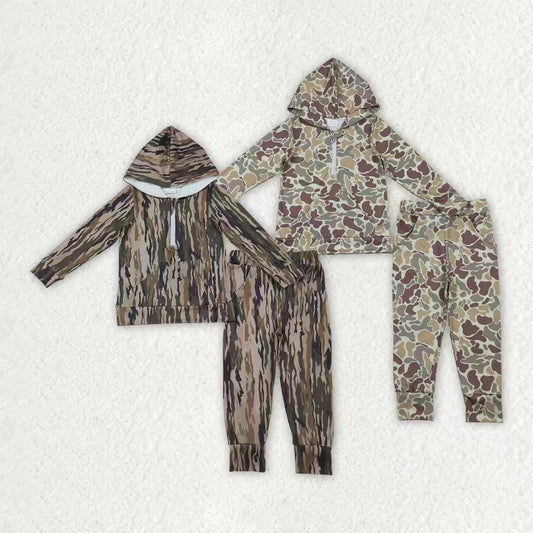 Camo design boys long sleeve hoodie set outfit