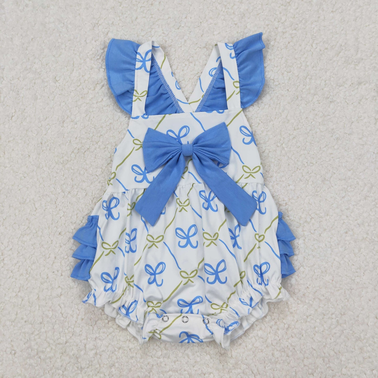 Baby girls blue bow summer matching outfit