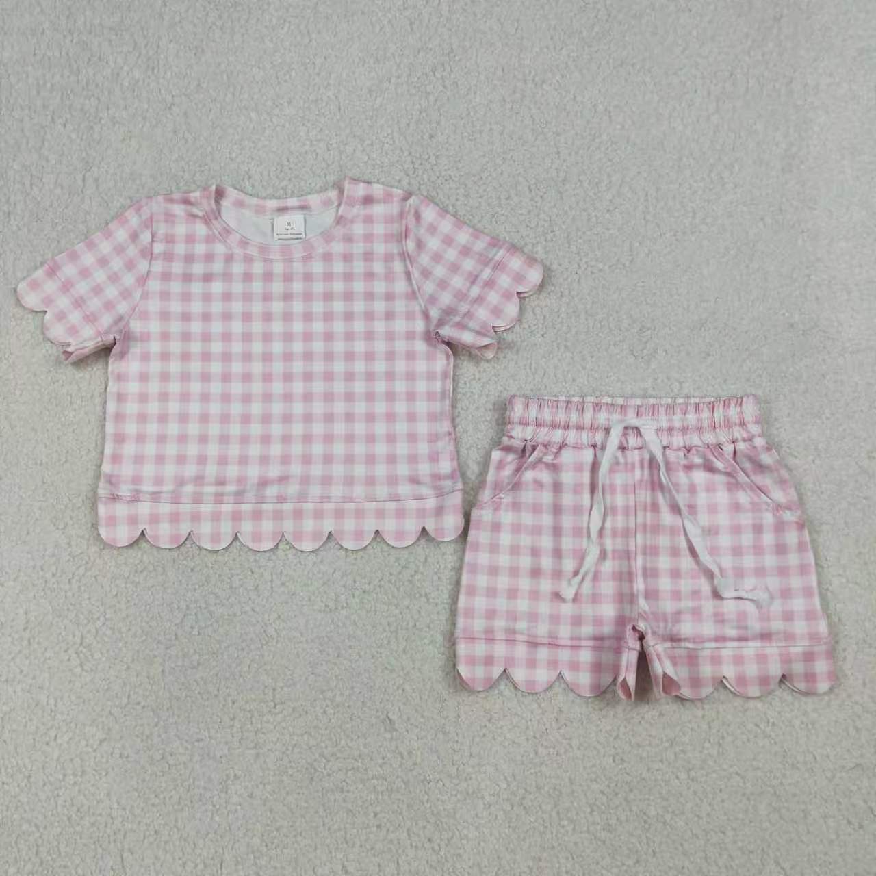 Plaid design toddle baby girls summer outfit