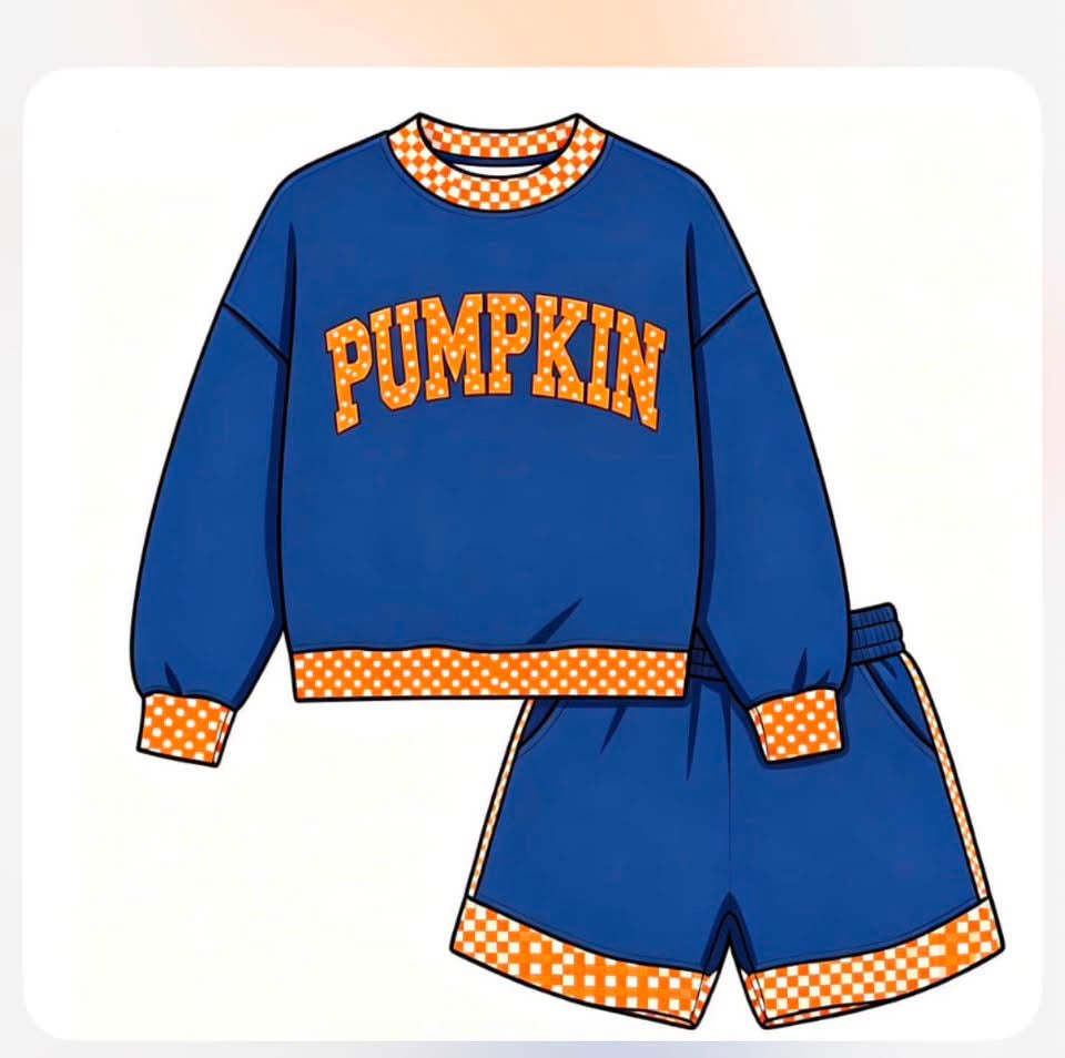Custom fall pumpkin top matching shorts girl holiday outfit wholesale factory price