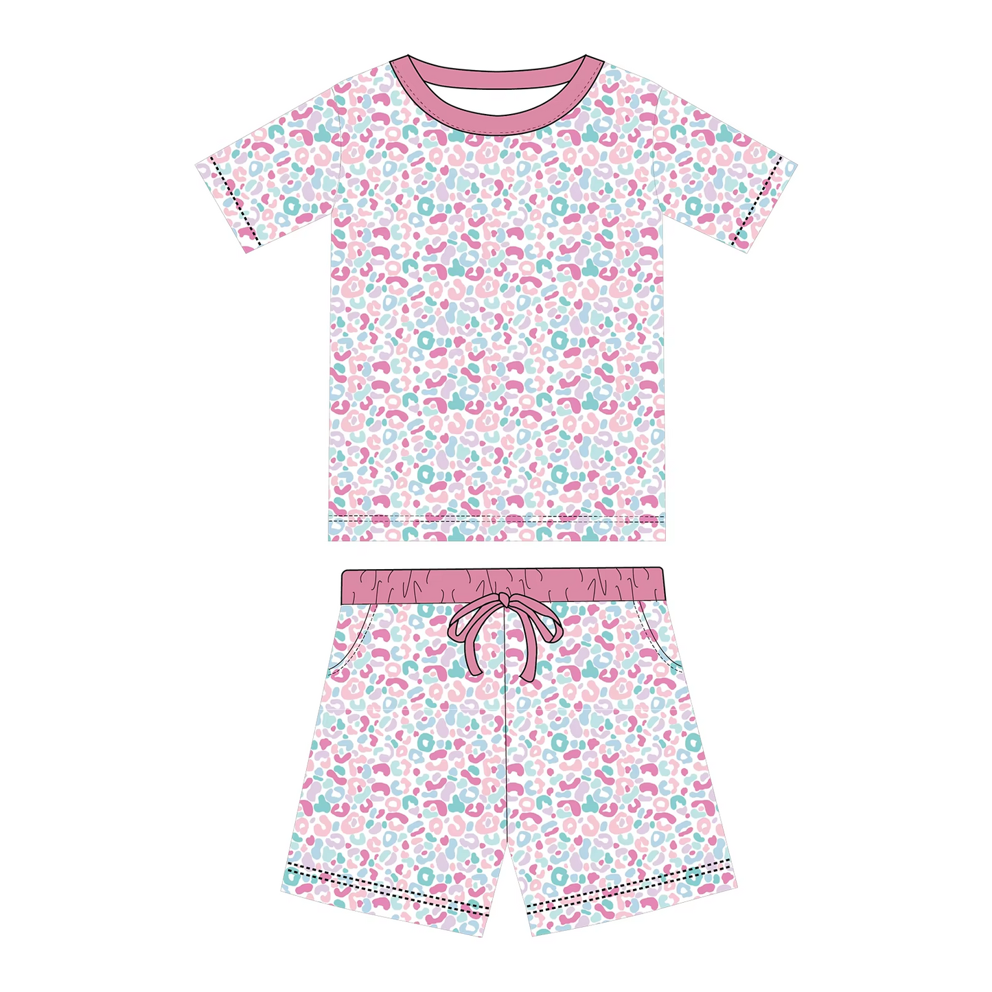 Colorful leopard design kids summer outfit