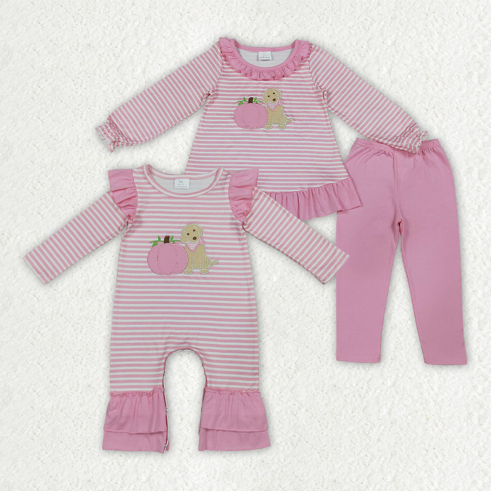 Girl long sleeve fall pumpkin embroidery top matching pants boy spring fall outfit