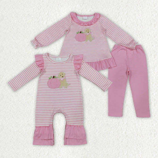 Girl long sleeve fall pumpkin embroidery top matching pants boy spring fall outfit